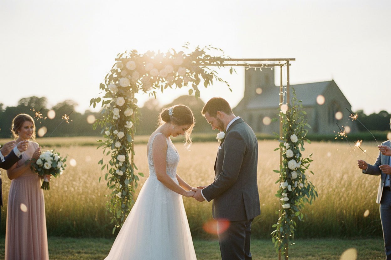Çiftin düğün töreninden anı fotoğrafı